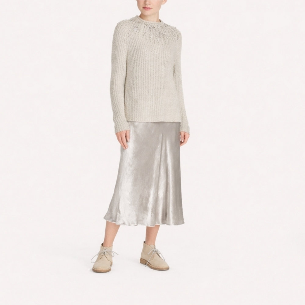 Polo Ralph Lauren Lush Velvet Flared Silver Midi Skirt | Sz 6 Med